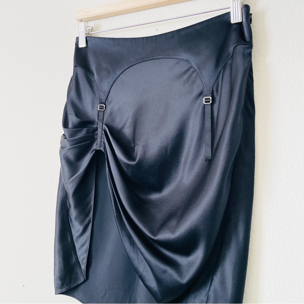 Fleur du Mal SIZE 4 silk black high rise asymmetrical garter skirt - Picture 4 of 9